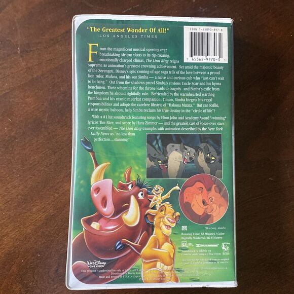 The Lion King 1994 Walt Disney Masterpiece Collection VHS Video Tape Clamshell - Picture 3 of 7